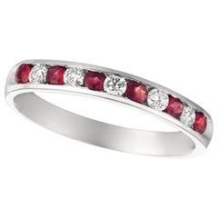 0.55 Carat Natural Diamond and Ruby Ring Band 14 Karat White Gold