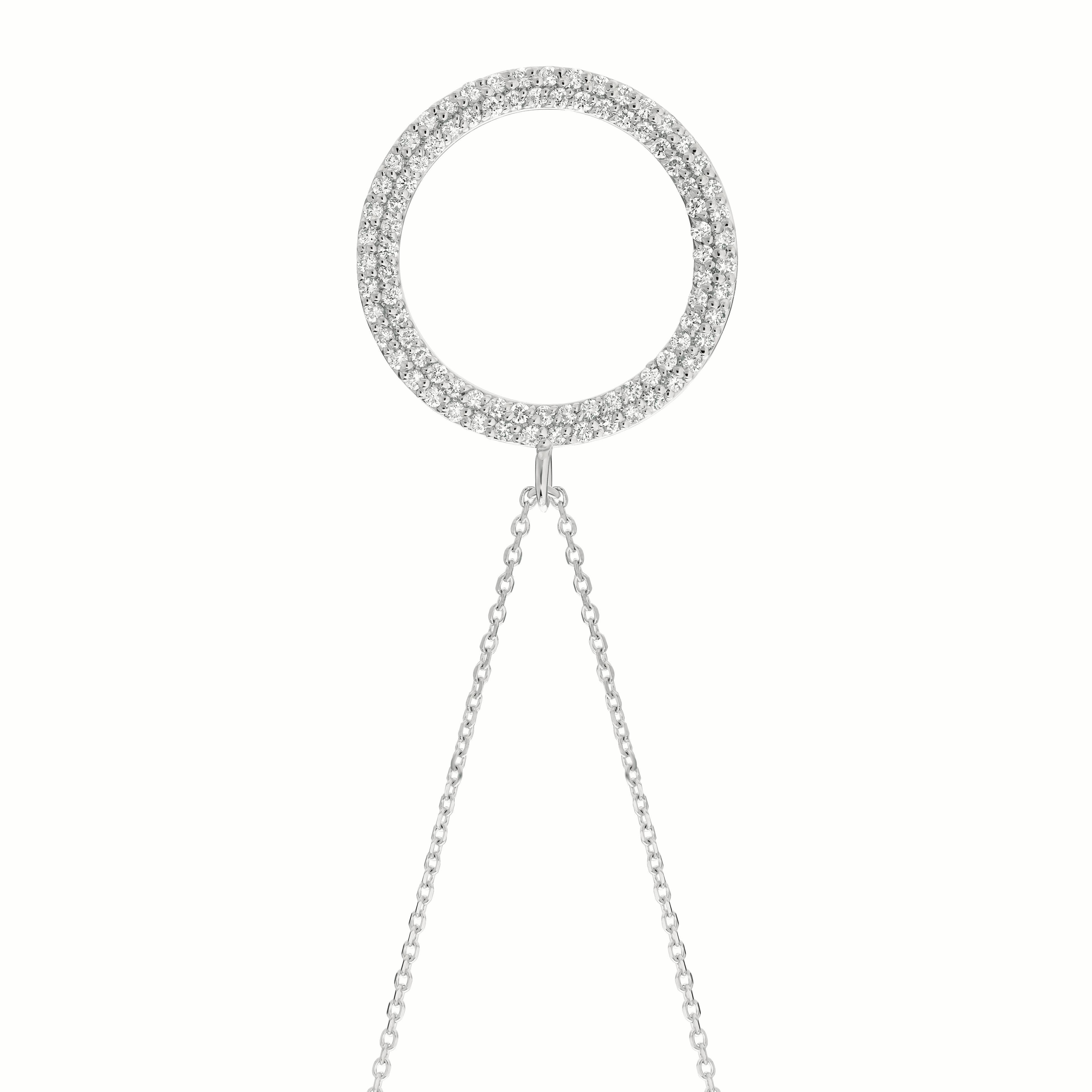 Taille ronde Collier circulaire en or blanc 14 carats avec chaîne G SI et diamants naturels de 0,55 carat en vente