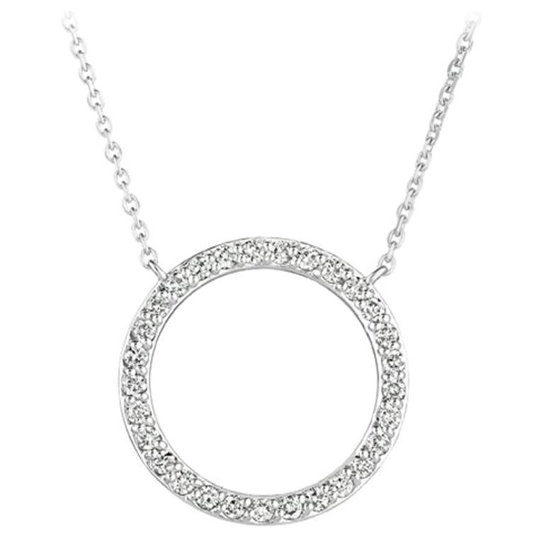 Collar Círculo de Diamantes Naturales 0,55 Quilates Oro Blanco 14 Kilates Cadena G SI