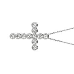 0.55 Carat Natural Diamond Cross Pendant Necklace 14 Karat White Gold G SI Chain
