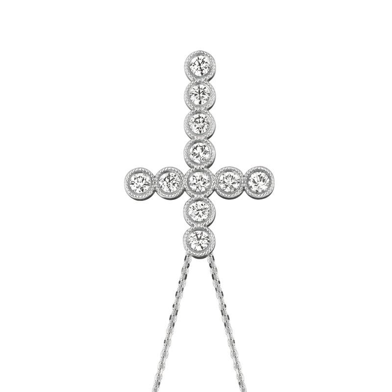 Contemporary 0.55 Carat Natural Diamond Cross Pendant Necklace 14 Karat White Gold G SI Chain For Sale
