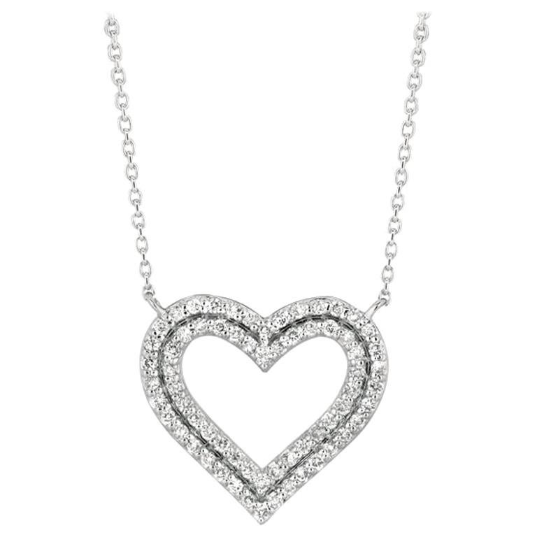 0.55 Carat Natural Diamond Double Heart Necklace Pendant 14 Karat Gold G SI For Sale