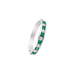 0.55 Carat Natural Diamond and Emerald Ring Band 14 Karat White Gold