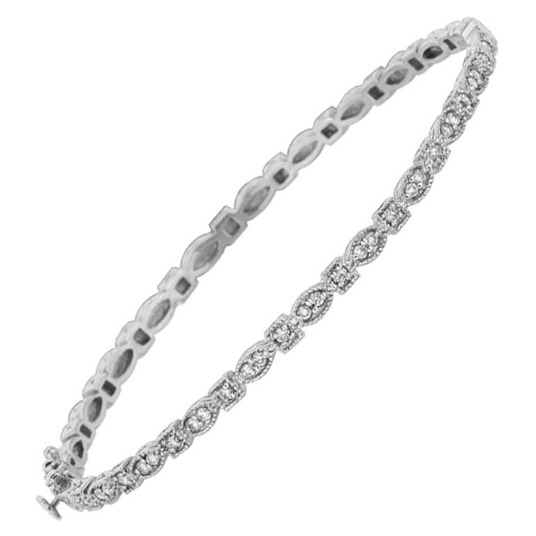 Bracelet jonc en or 14 carats avec diamants naturels de 0,55 carat de forme marquise et carrée G SI en vente