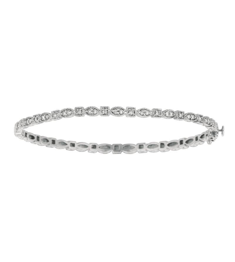 Contemporain Bracelet jonc en or 14 carats avec diamants naturels de 0,55 carat de forme marquise et carrée G SI en vente