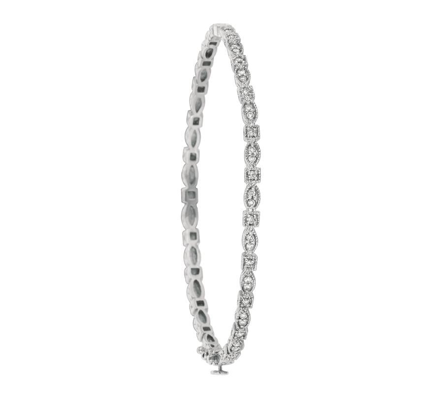 Taille Marquise Bracelet jonc en or 14 carats avec diamants naturels de 0,55 carat de forme marquise et carrée G SI en vente