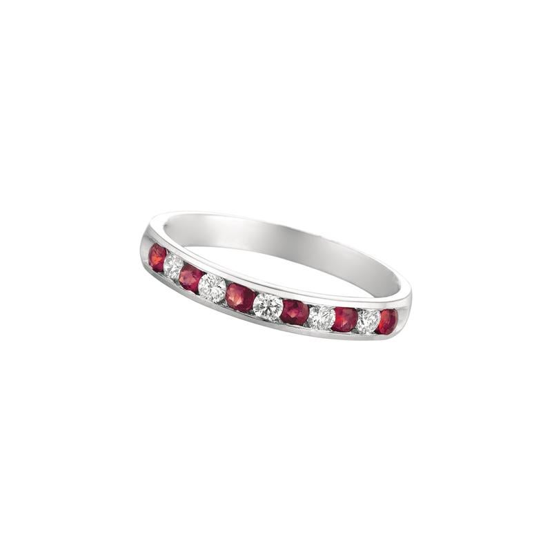 Contemporary 0.55 Carat Natural Diamond and Ruby Ring Band 14 Karat White Gold For Sale
