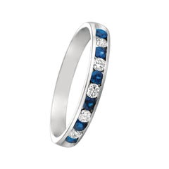 Anillo de diamantes naturales y zafiros de 0,55 quilates en oro blanco de 14 quilates