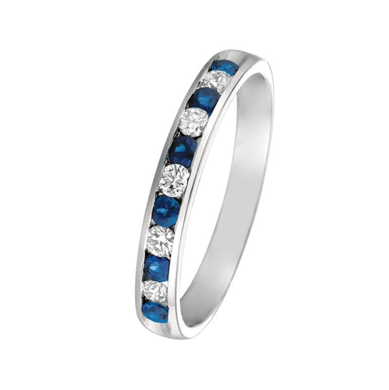 Contemporary 0.55 Carat Natural Diamond and Sapphire Ring Band 14 Karat White Gold For Sale