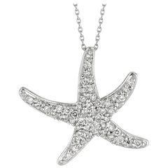 0.55 Carat Natural Diamond Starfish Necklace Pendant 14 Karat White Gold Chain