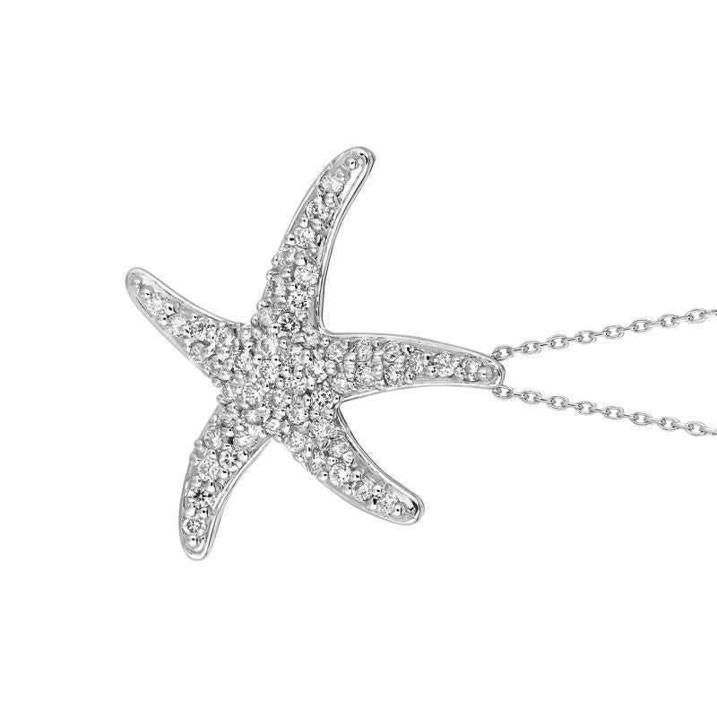 0.55 Carat Natural Diamond Starfish Necklace 14K White Gold

100% Natural Diamonds, Not Enhanced in any way Round Cut Diamond Necklace with 18'' chain
0.55CT
G-H
SI
14K White Gold Pave style 3.10 gram
13/16 inch in height, 13/16 inch in width
53