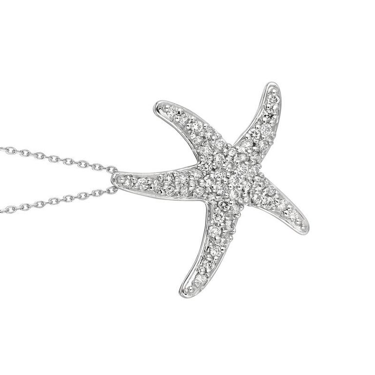 0.55 Carat Natural Diamond Starfish Necklace Pendant 14 Karat White ...
