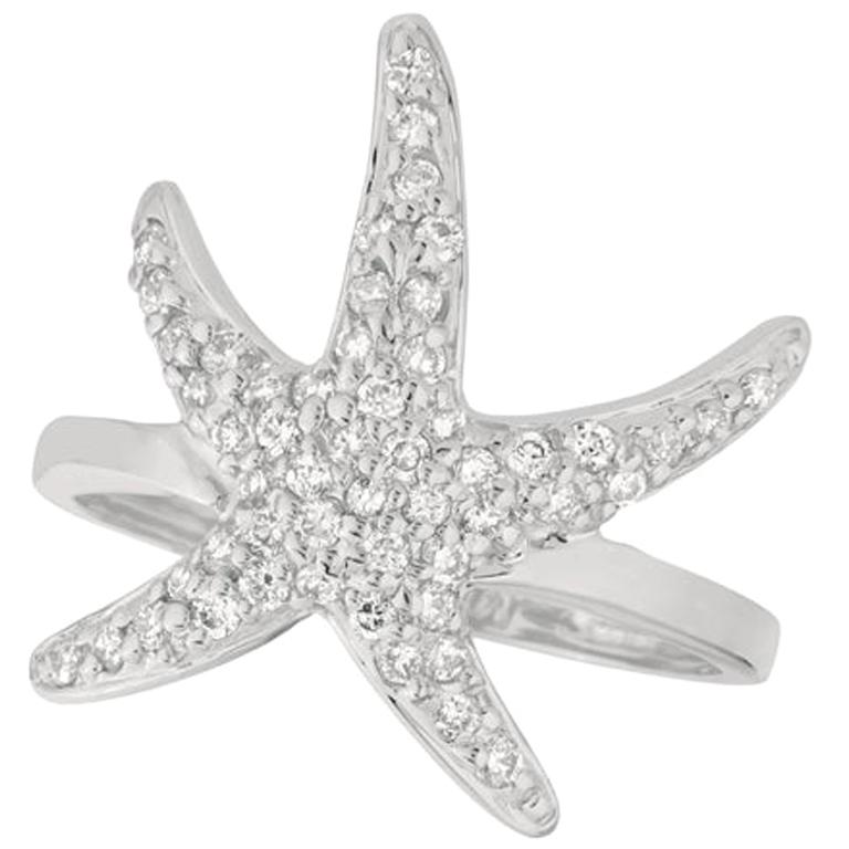 0.55 Carat Natural Diamond Starfish Ring Band G SI 14 Karat White Gold For Sale