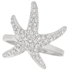 0.55 Carat Natural Diamond Starfish Ring Band G SI 14 Karat White Gold