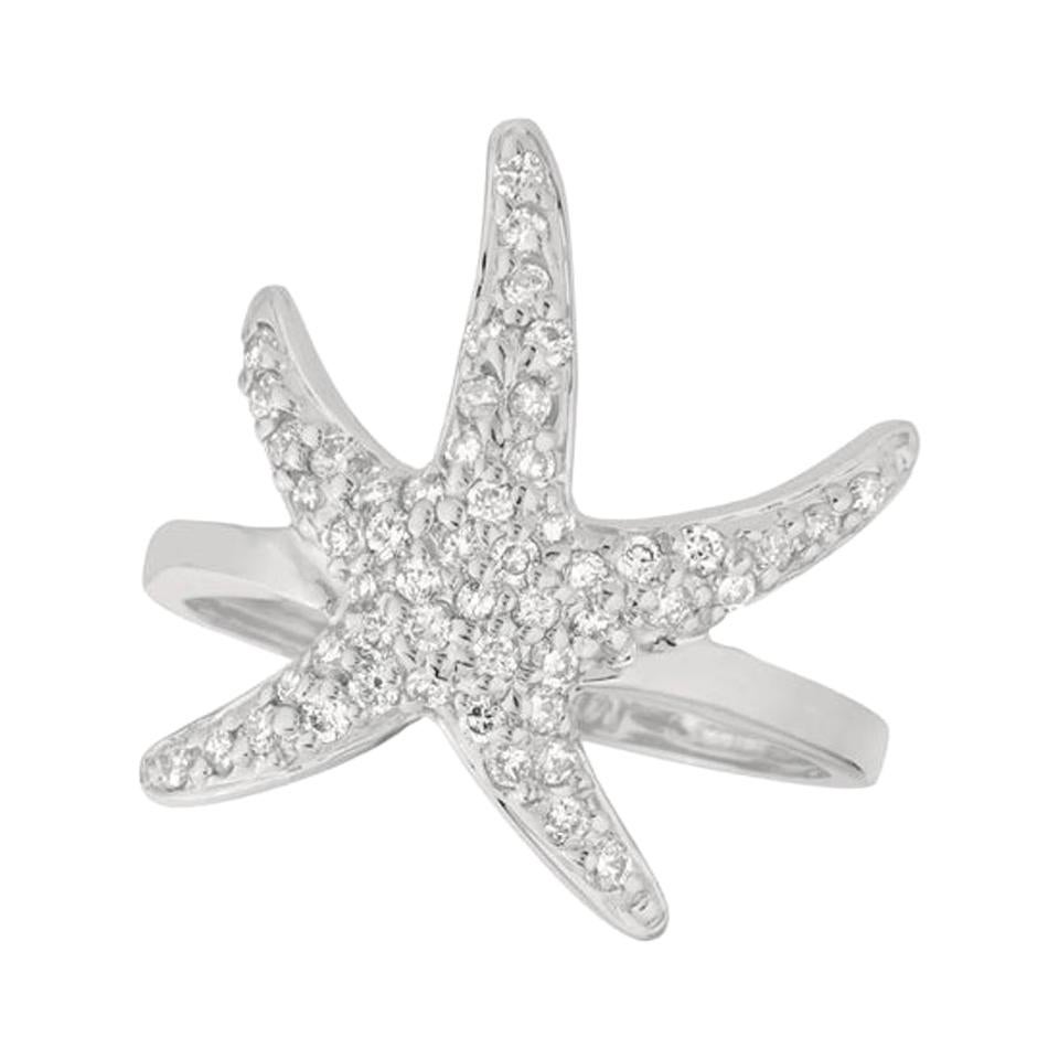 0.55 Carat Natural Diamond Starfish Ring Band G SI 14 Karat White Gold