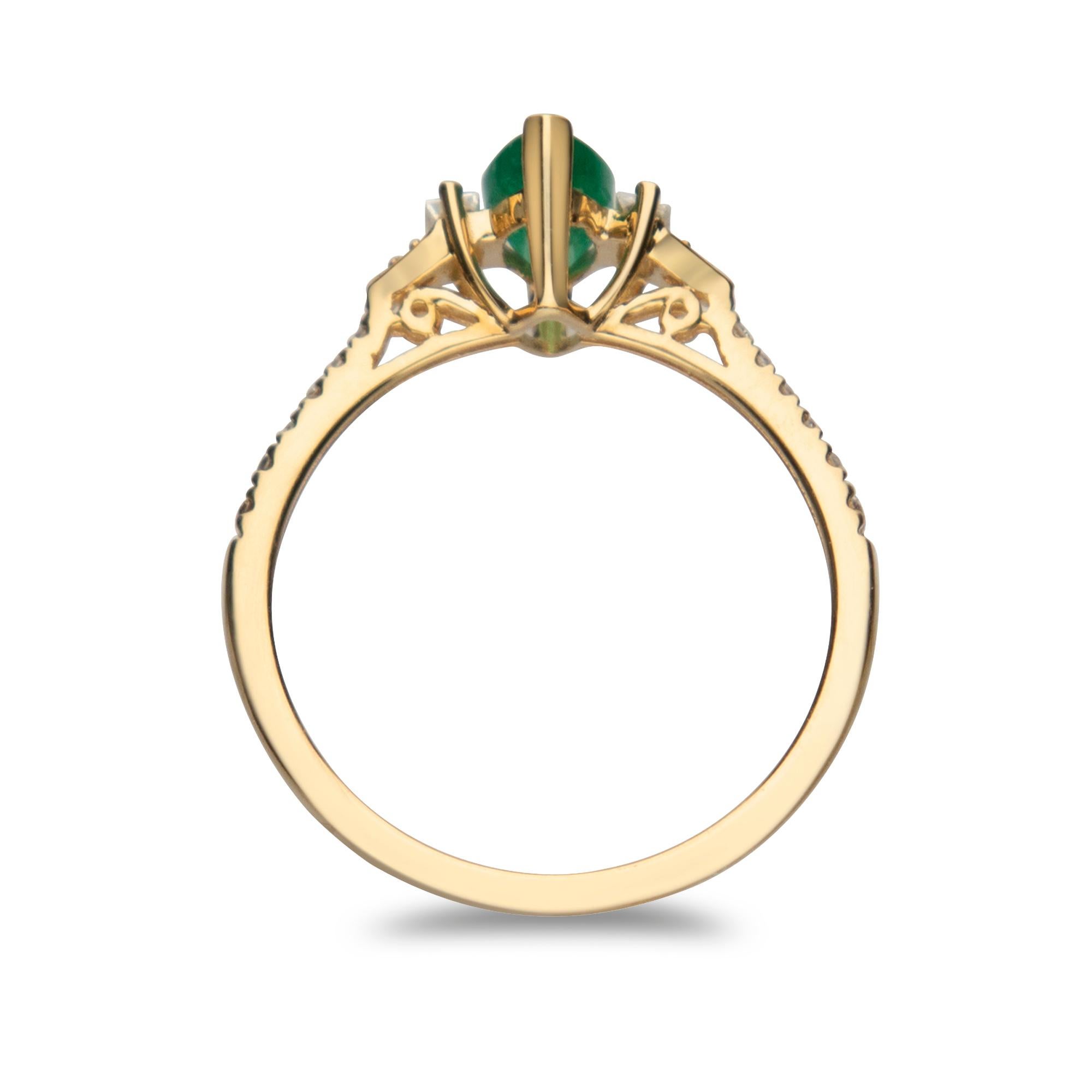 Marquise Cut 0.55 Carat Natural Emerald and Diamond 14 Karat Yellow Gold Ring
