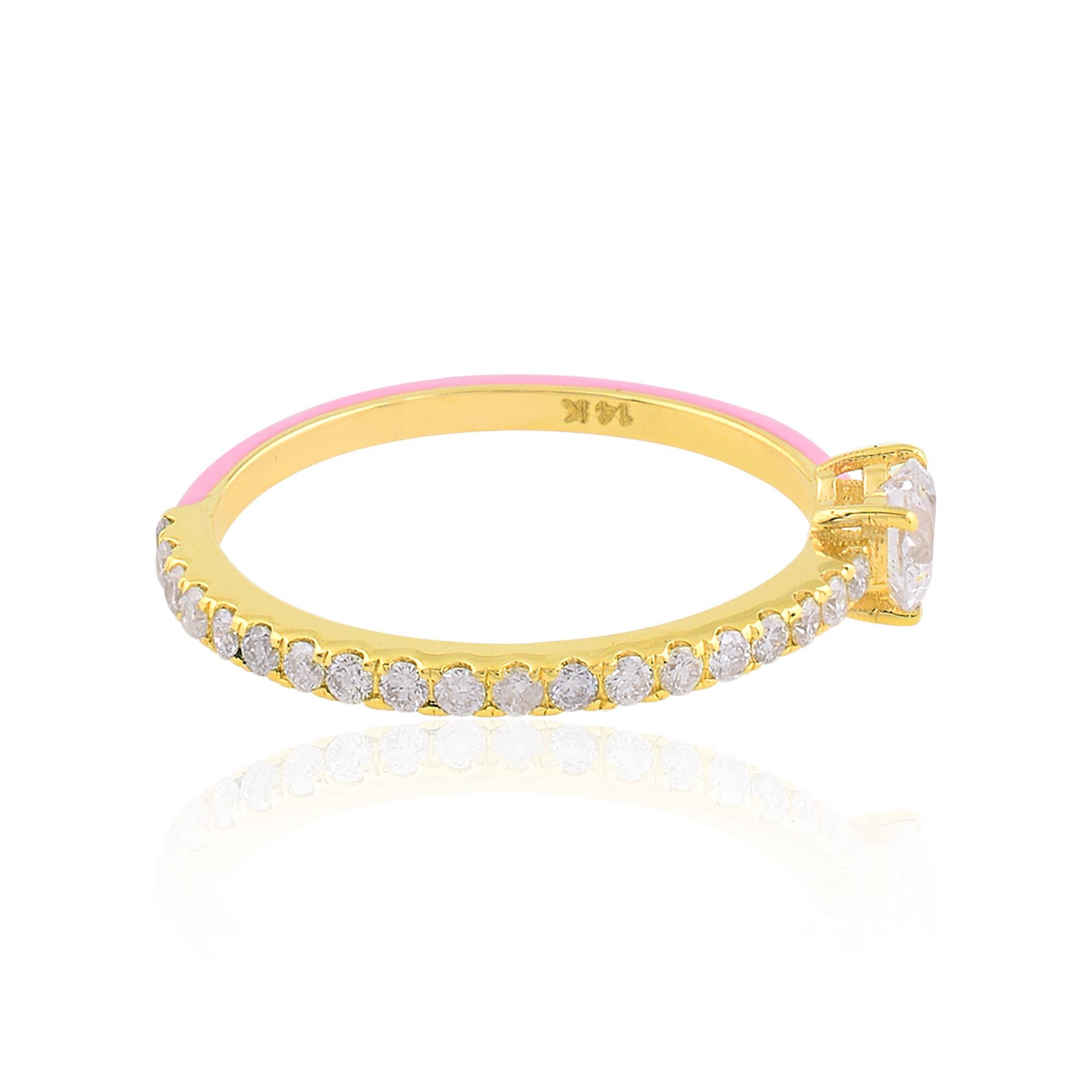 in vendita:  Anello a fascia con diamante smaltato Nature da 0,55 carati in oro giallo 14k Gioielli di pregio 5