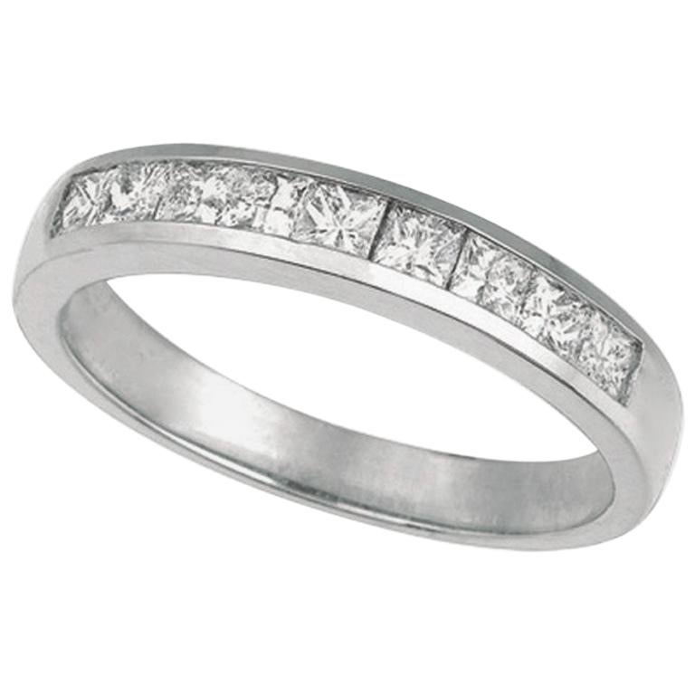 0.55 Carat Natural Princess Cut Diamond Ring Band G SI 14 Karat White Gold For Sale