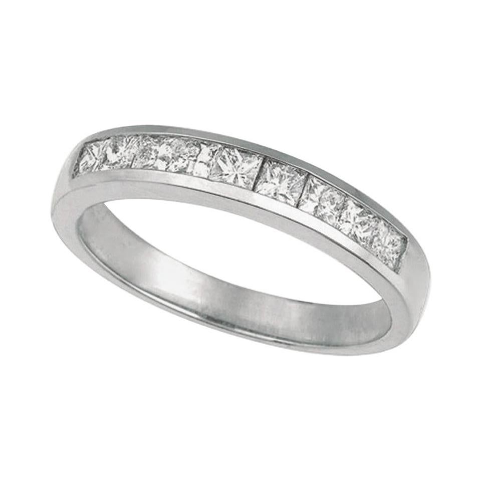 0.55 Carat Natural Princess Cut Diamond Ring Band G SI 14 Karat White Gold