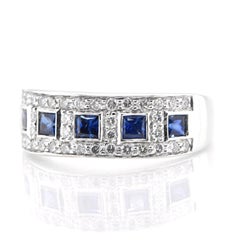 0.55 Carat Natural Princess Cut Sapphire and Diamond Half Eternity Band Ring