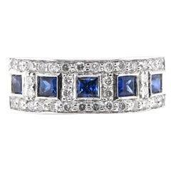 0.55 Carat Natural Princess Cut Sapphire and Diamond Half Eternity Band Ring