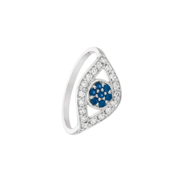 En vente :  Bague en or blanc 14 carats avec saphir naturel de 0,55 carat et diamant œil 2