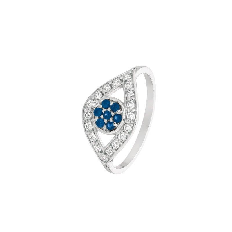Im Angebot: 0,55 Karat natürlicher Saphir und Diamant Auge Ring 14 Karat Weißgold () 4