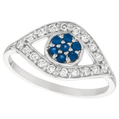 0.55 Carat Natural Sapphire and Diamond Eye Ring Band 14 Karat White Gold
