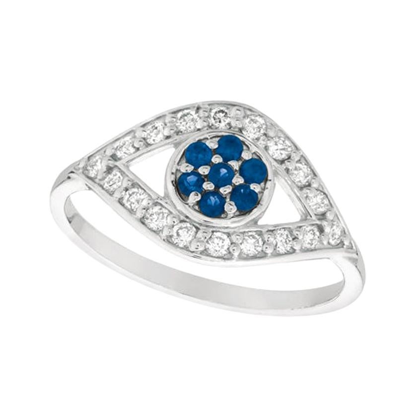 0.55 Carat Natural Sapphire and Diamond Eye Ring Band 14 Karat White Gold