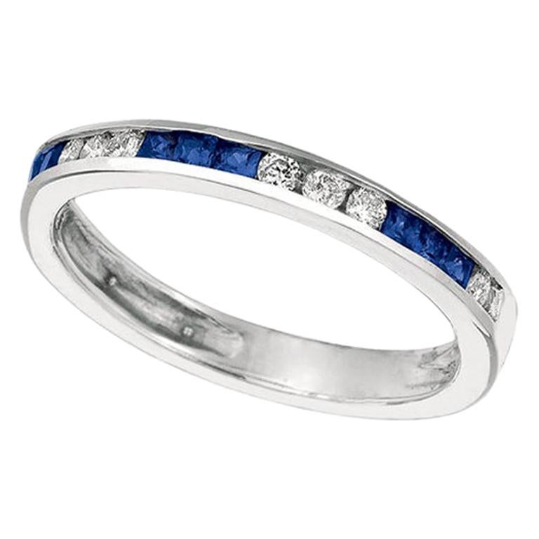 0.55 Carat Natural Sapphire and Diamond Ring Band 14 Karat White Gold For Sale