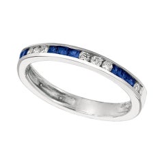 0.55 Carat Natural Sapphire and Diamond Ring Band 14 Karat White Gold