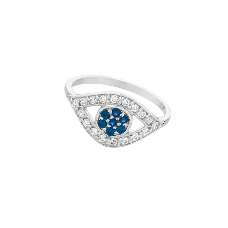 Contemporary 0.55 Carat Natural Sapphire and Diamond Eye Ring Band 14 Karat White Gold For Sale