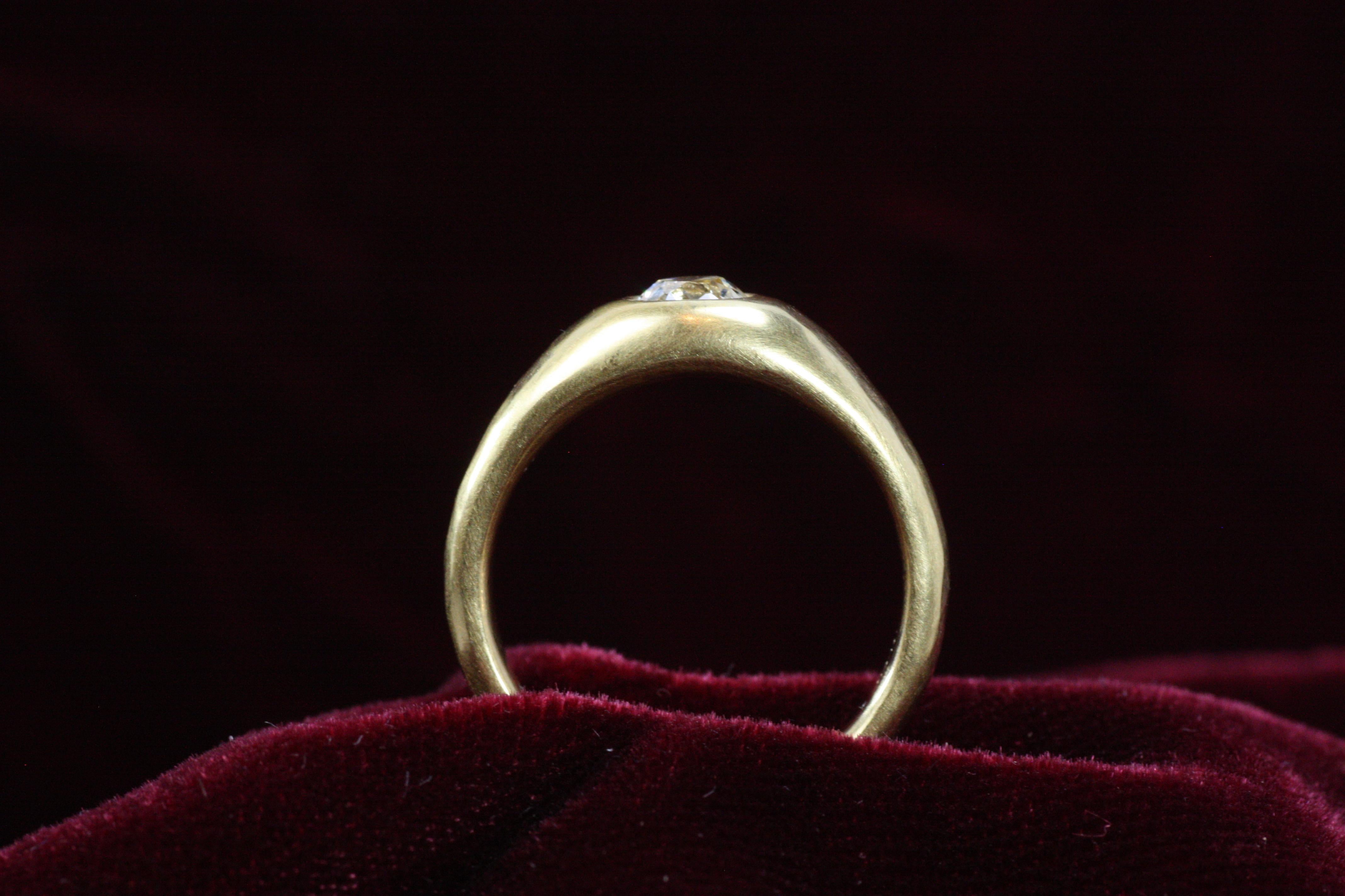 Women's 0.55 Carat Old Mine Cut Natural Diamond Solitaire Gypsy 22K Gold Engagement Ring For Sale