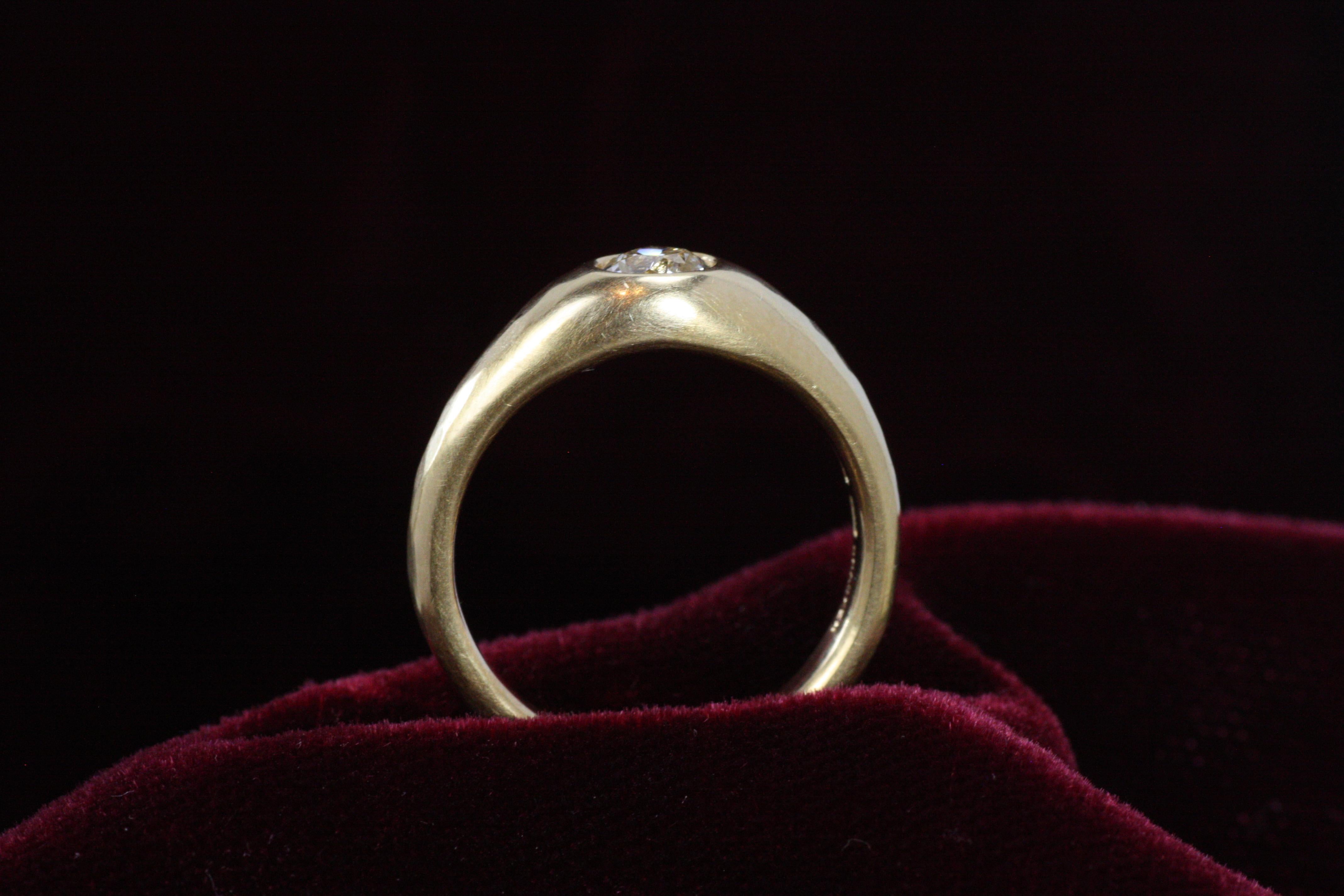 Women's 0.55 Carat Old Mine Cut Natural Diamond Solitaire Gypsy 22K Gold Engagement Ring For Sale