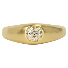 0.55 Carat Old Mine Cut Natural Diamond Solitaire Gypsy 22K Gold Engagement Ring