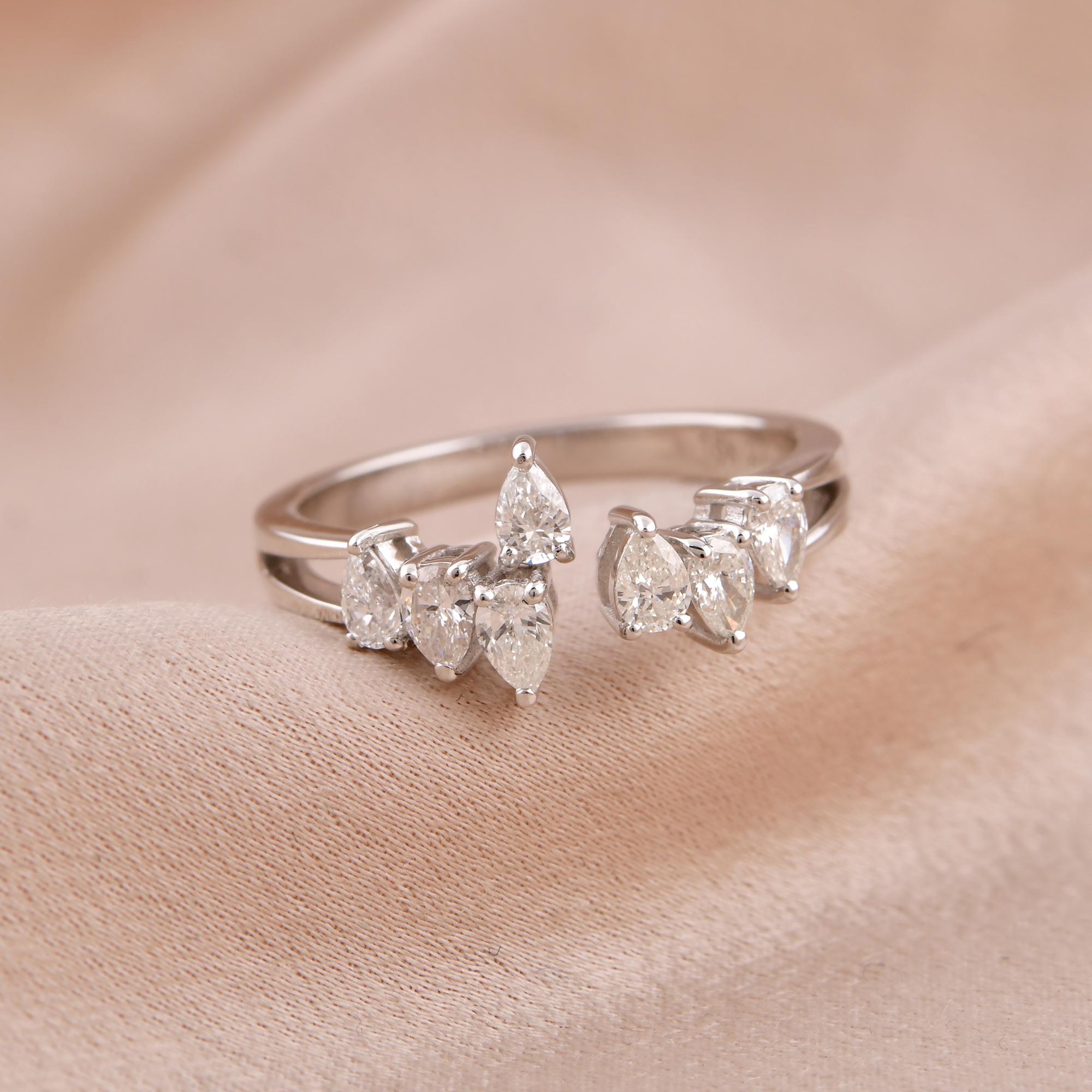 Women's 0.55 Carat Pear Diamond Promise Ring Solid 14 Karat White Gold Handmade Jewelry For Sale