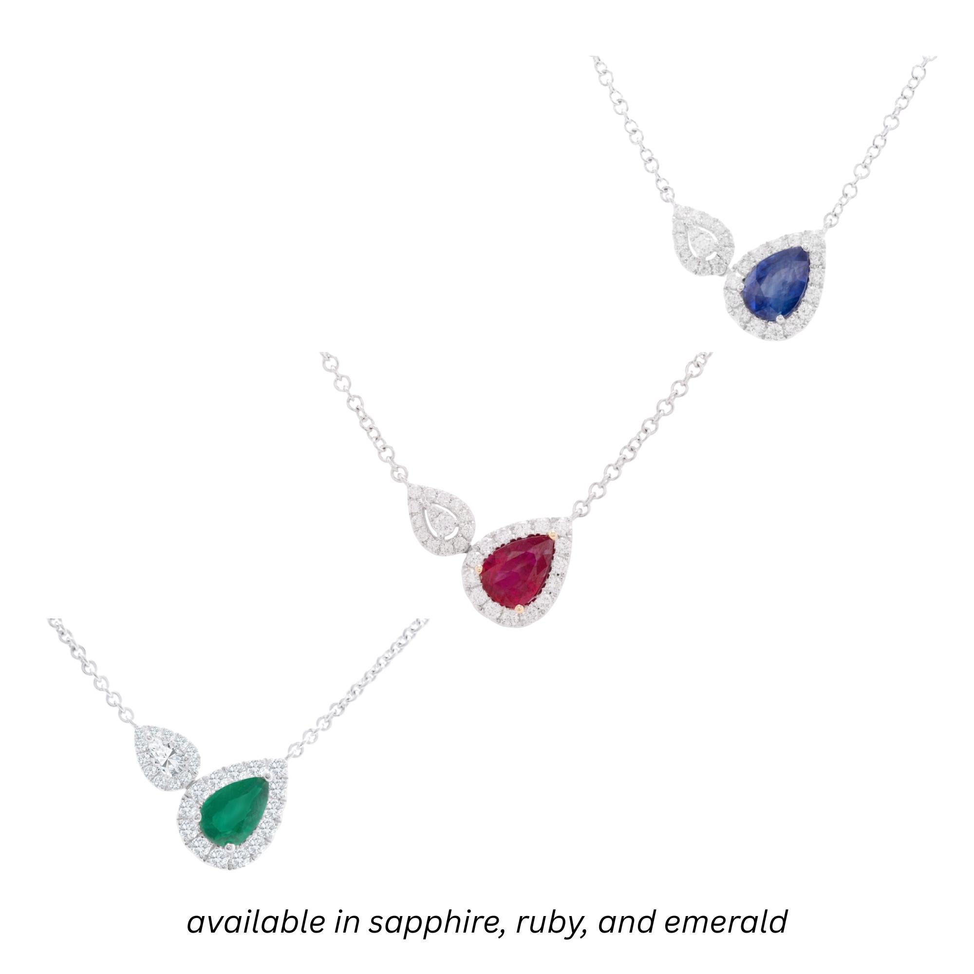 Donna Collana di smeraldi fini a forma di pera da 0,55 carati con diametro di 0,37 carati in 14W/Y Ref1208 in vendita