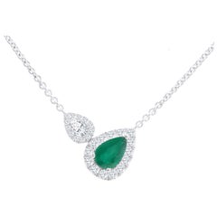 0.55 Carat Pear Shape Fine Emerald Necklace with 0.37 Carat Dia in 14W/Y Ref1208