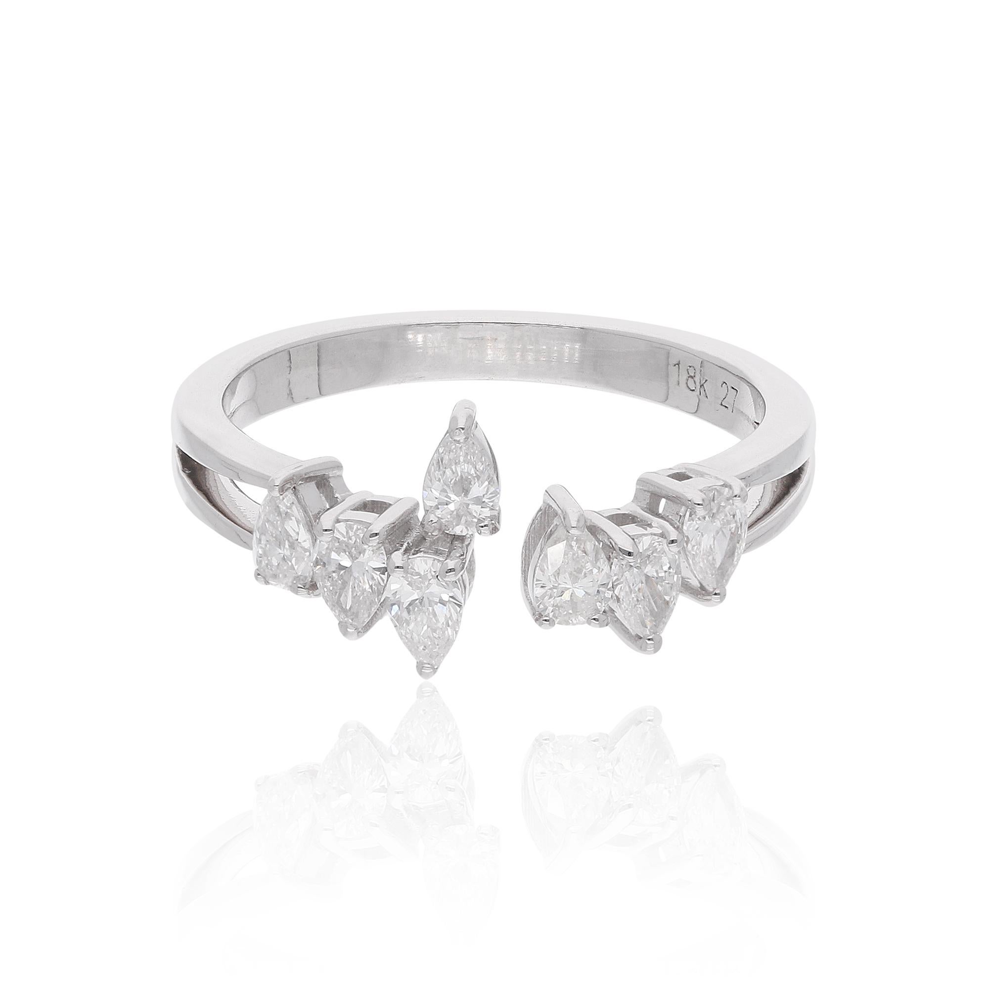 0.55 Carat Pear SI/H Diamond Open Ring 18 Karat White Gold Handmade Jewelry