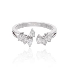 0.55 Carat Pear SI/H Diamond Open Ring 18 Karat White Gold Handmade Jewelry