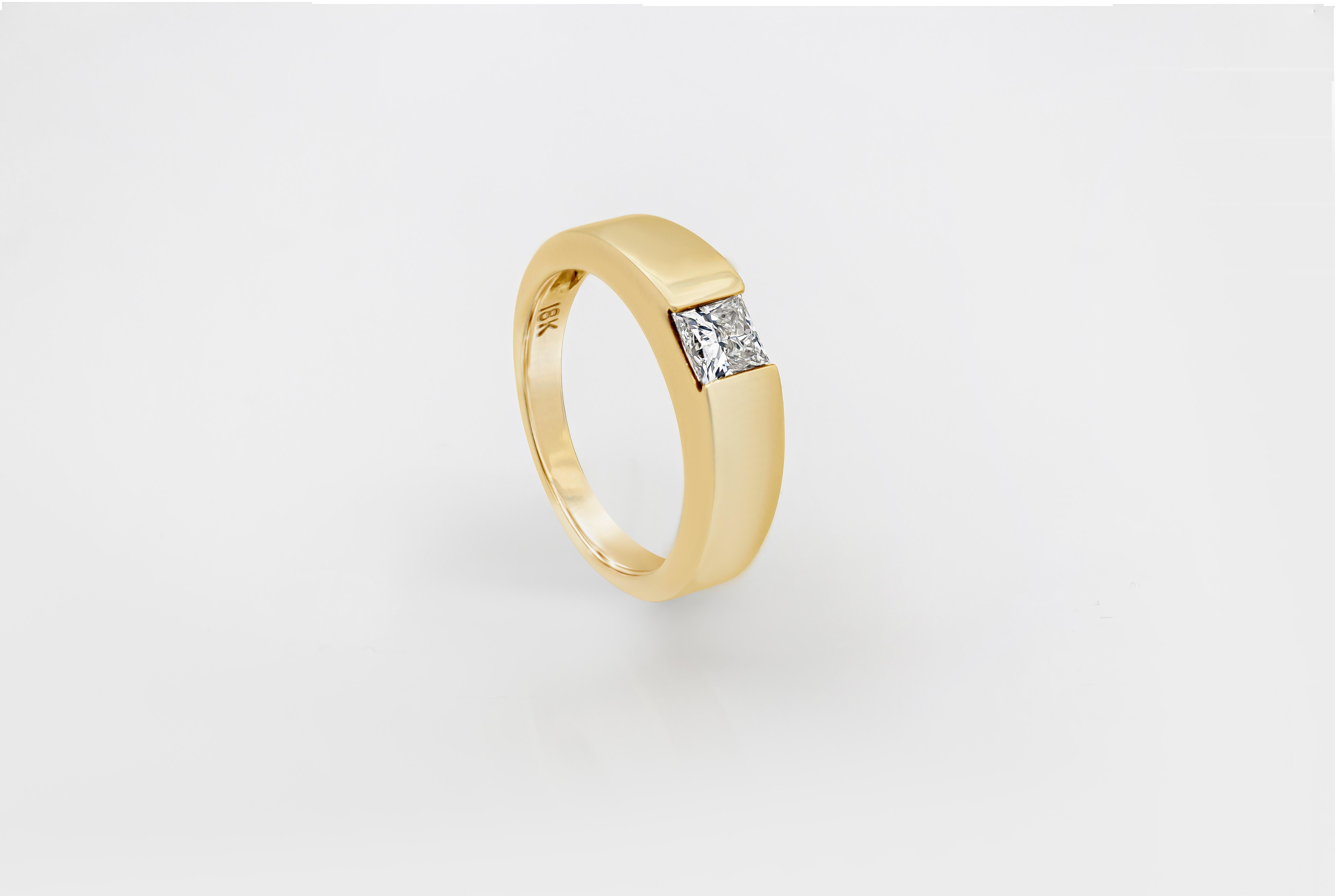 Moderne Alliance solitaire en diamant taille princesse certifiée EGL de 0,55 carat en vente