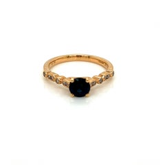 0.55 Carat Round Brilliant Blue Sapphire and Diamond Ring in 18K Rose Gold