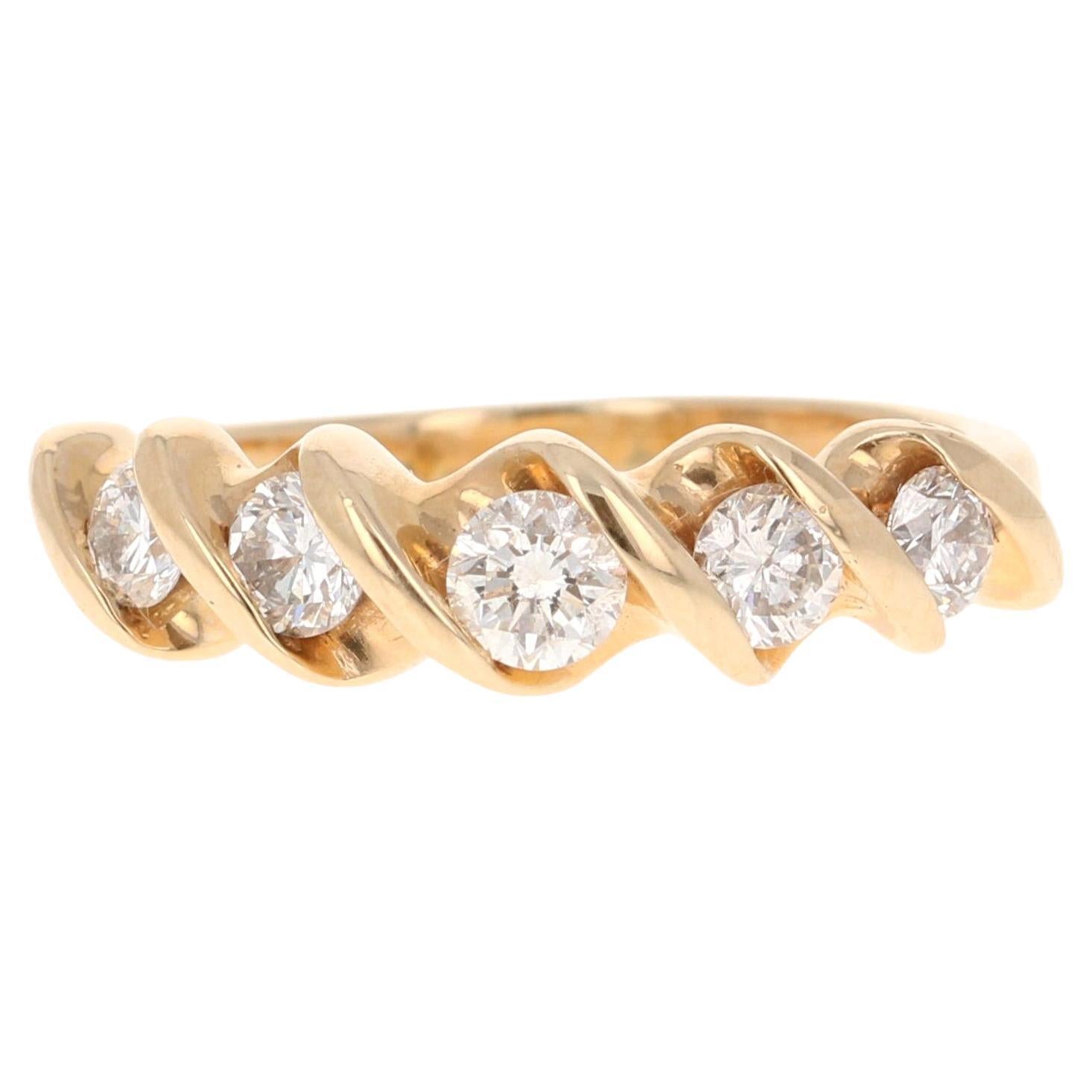 0,55 Karat Rundschliff Diamantband 14 Karat Gelbgold im Angebot