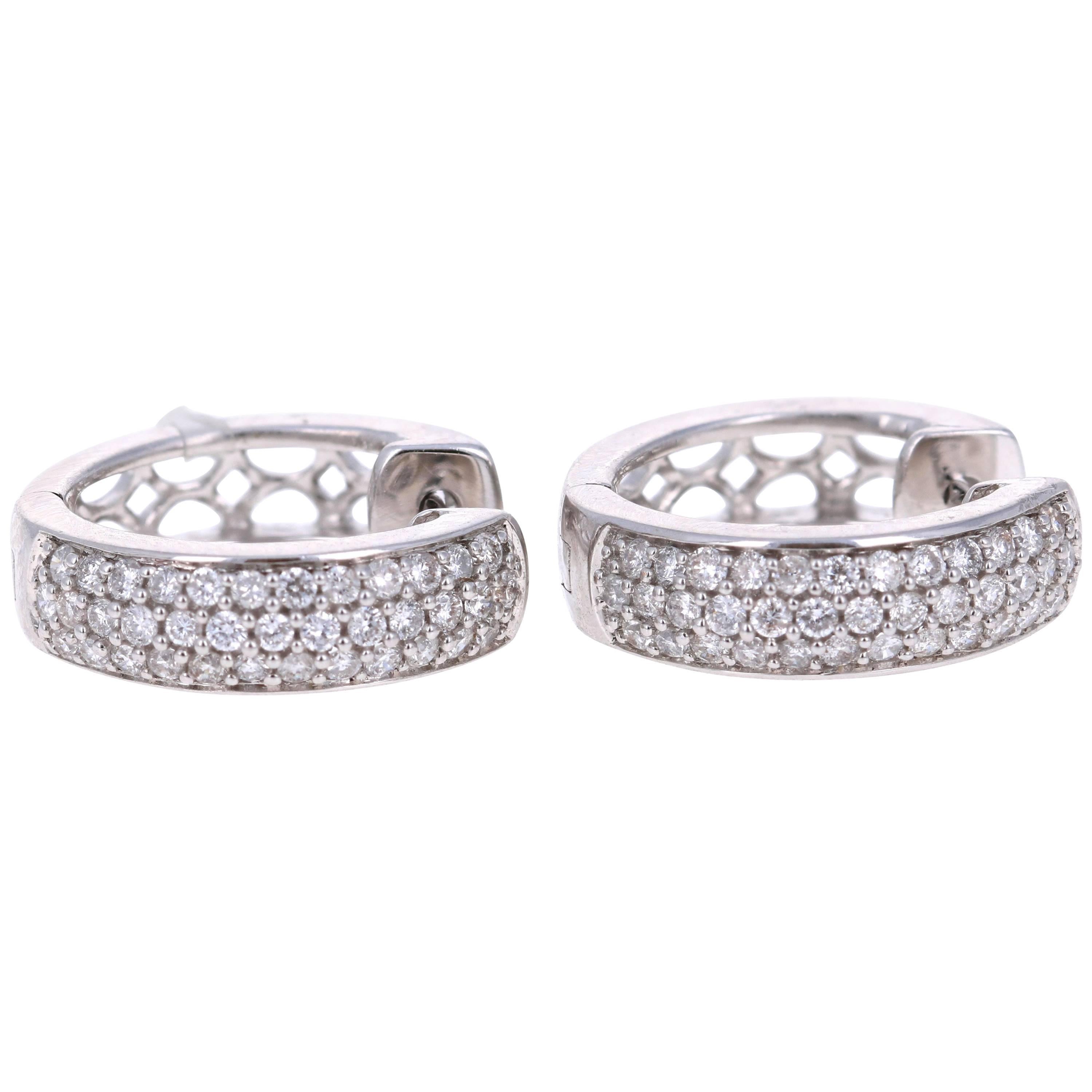 0.55 Carat Round Cut Diamond White Gold Huggy Earrings