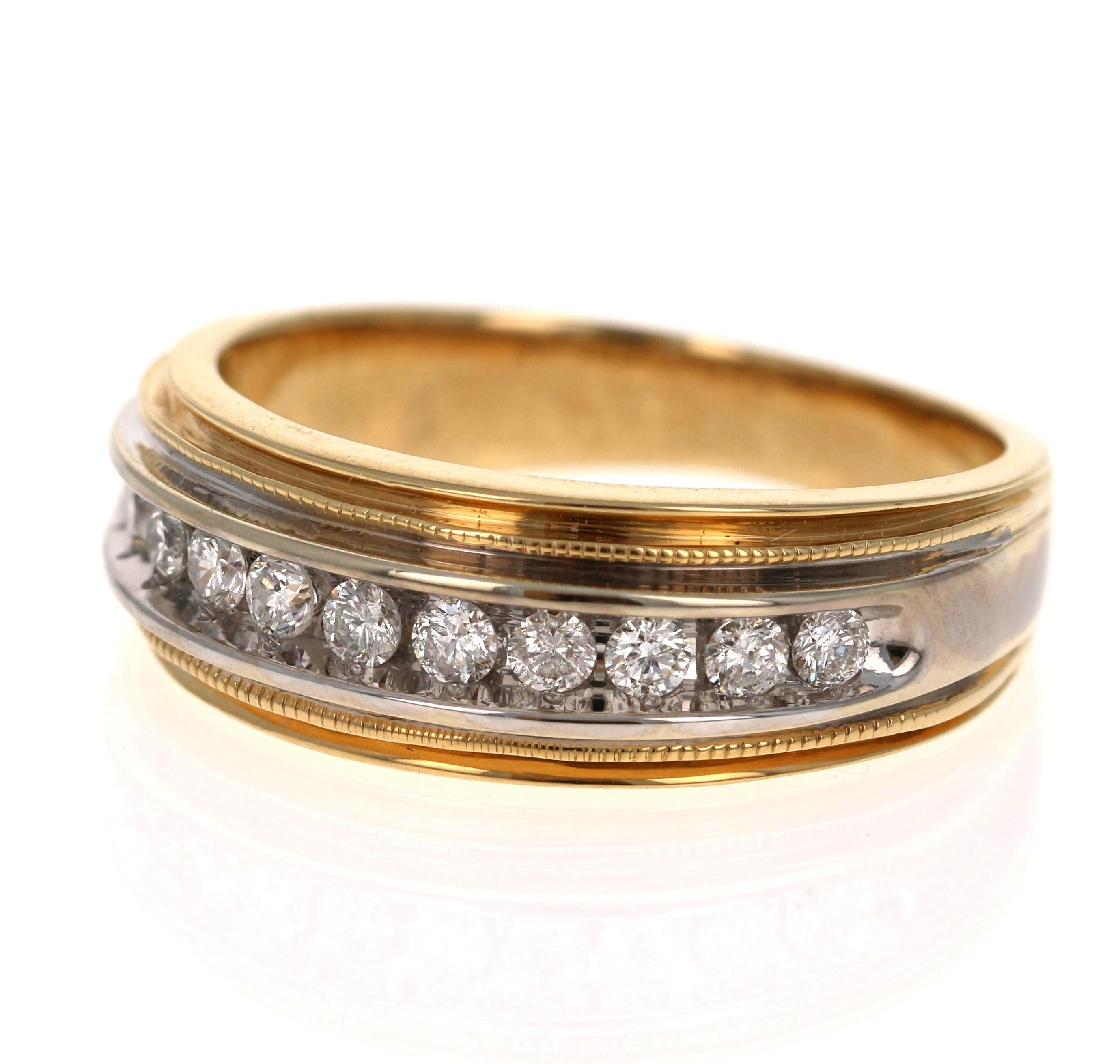 0.55 Carat Round Cut Men's Wedding Band 14 Karat Yellow Gold In New Condition In Los Angeles, CA