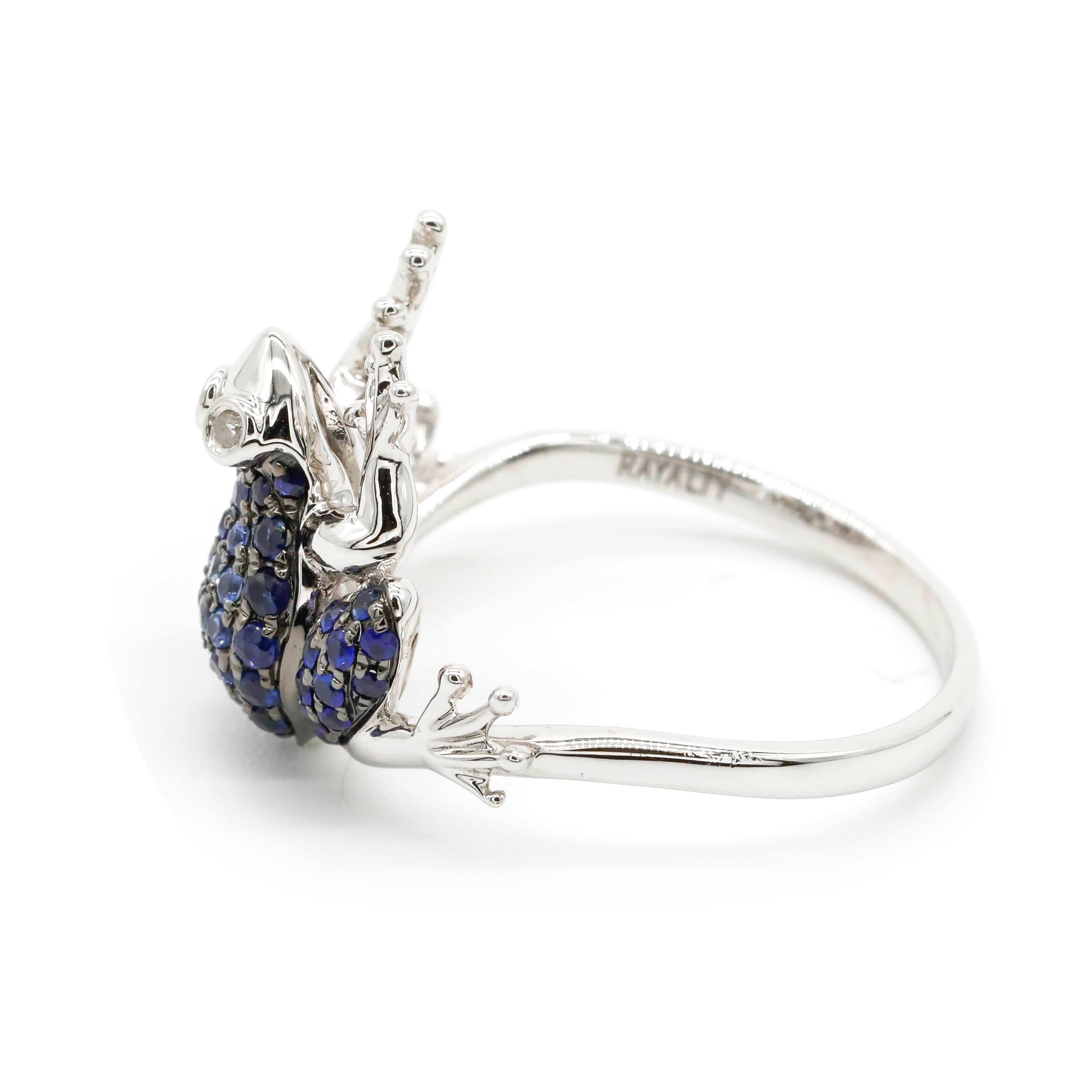 0.55 Carat Round Cut Pave Blue Sapphire 14k White Gold Good Luck Frog Ring

This modern ring features a total of 0.55 carats of Blue Sapphire Round Shape Gemstone Set in 14K White Gold.

We guarantee all products sold and our number one priority is