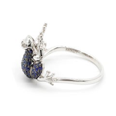 0.55 Carat Round Cut Pave Blue Sapphire 14k White Gold Good Luck Frog Ring