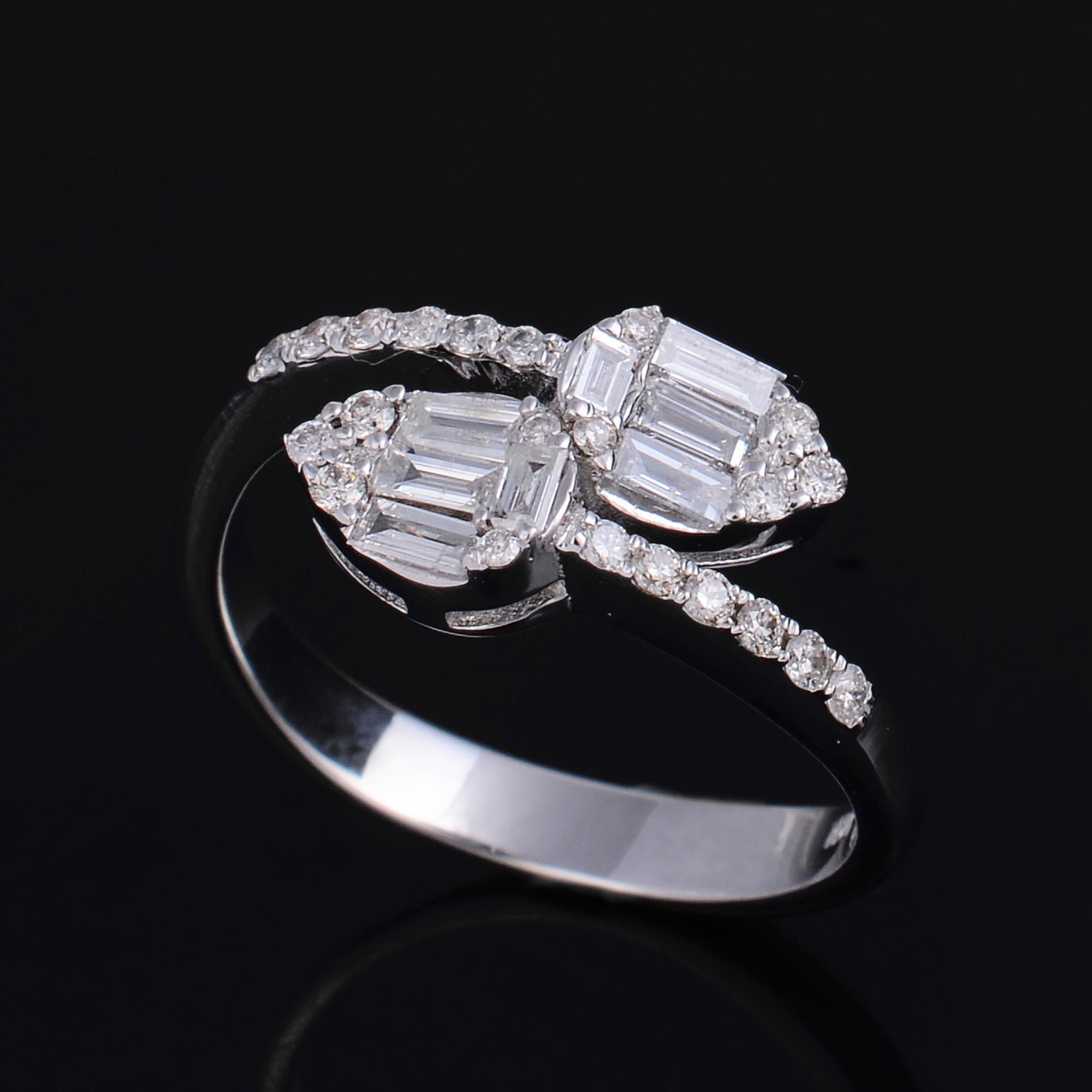 For Sale:  0.55 Carat SI Clarity HI Color Baguette Diamond Wrap Ring 18 Karat White Gold 5