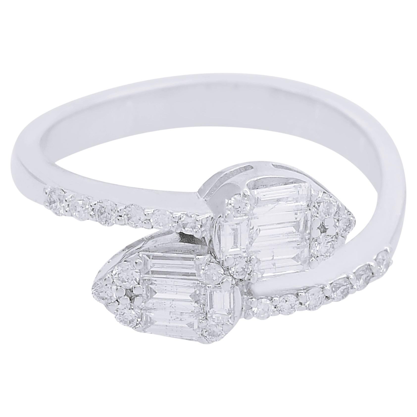0.55 Carat SI Clarity HI Color Baguette Diamond Wrap Ring 18 Karat White Gold For Sale
