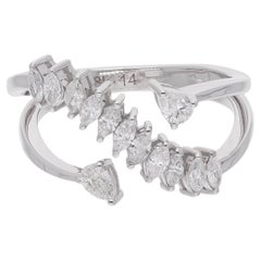 0.55 Carat SI Clarity HI Color Designer Diamond Bridal Ring 14 Karat White Gold